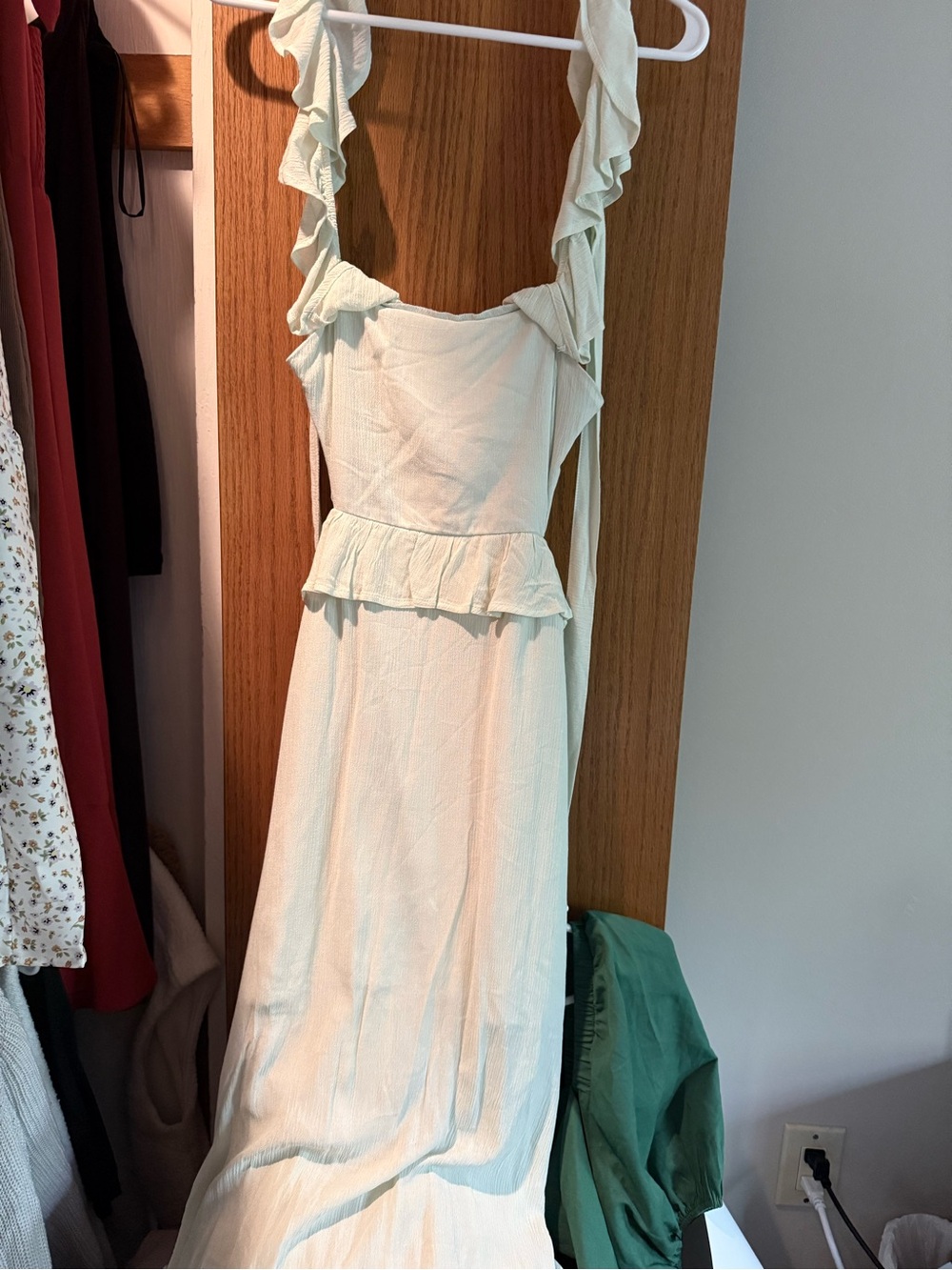pastel green Ruffled Strap Maxi Dress